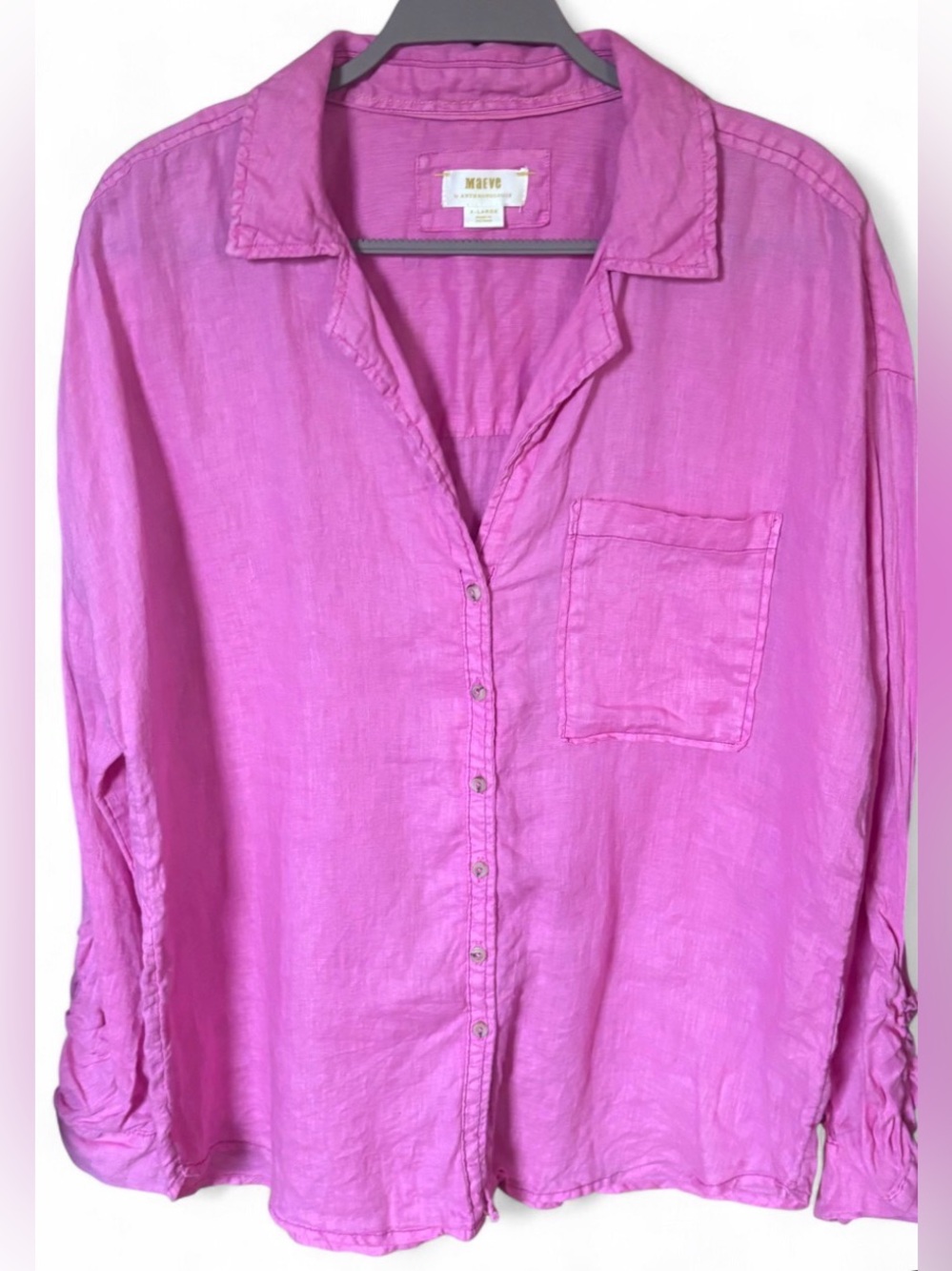 Maeve by Anthropologie Linen Button Up Top Women’s Sz XL Pink Breathable Light